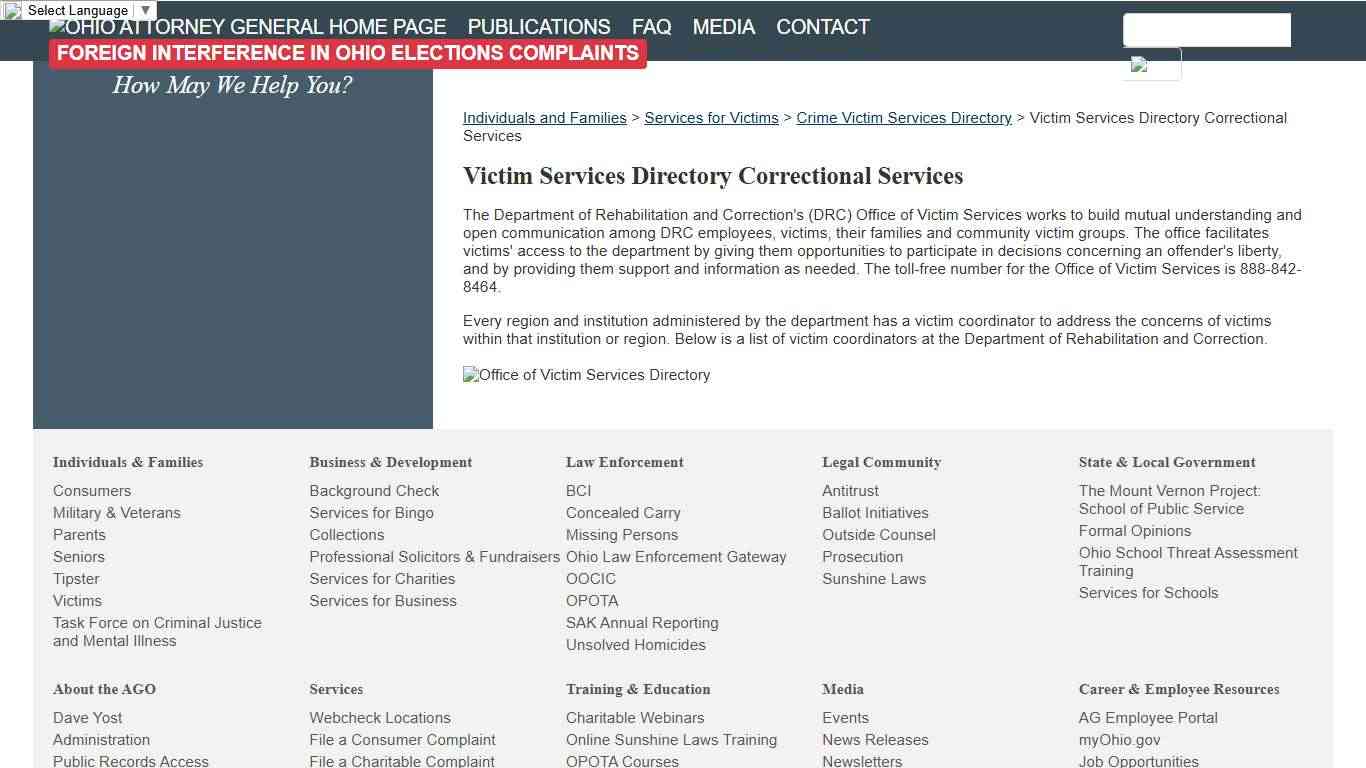 Victim Services Directory Correctional Services - Ohio Attorney General Dave Yost